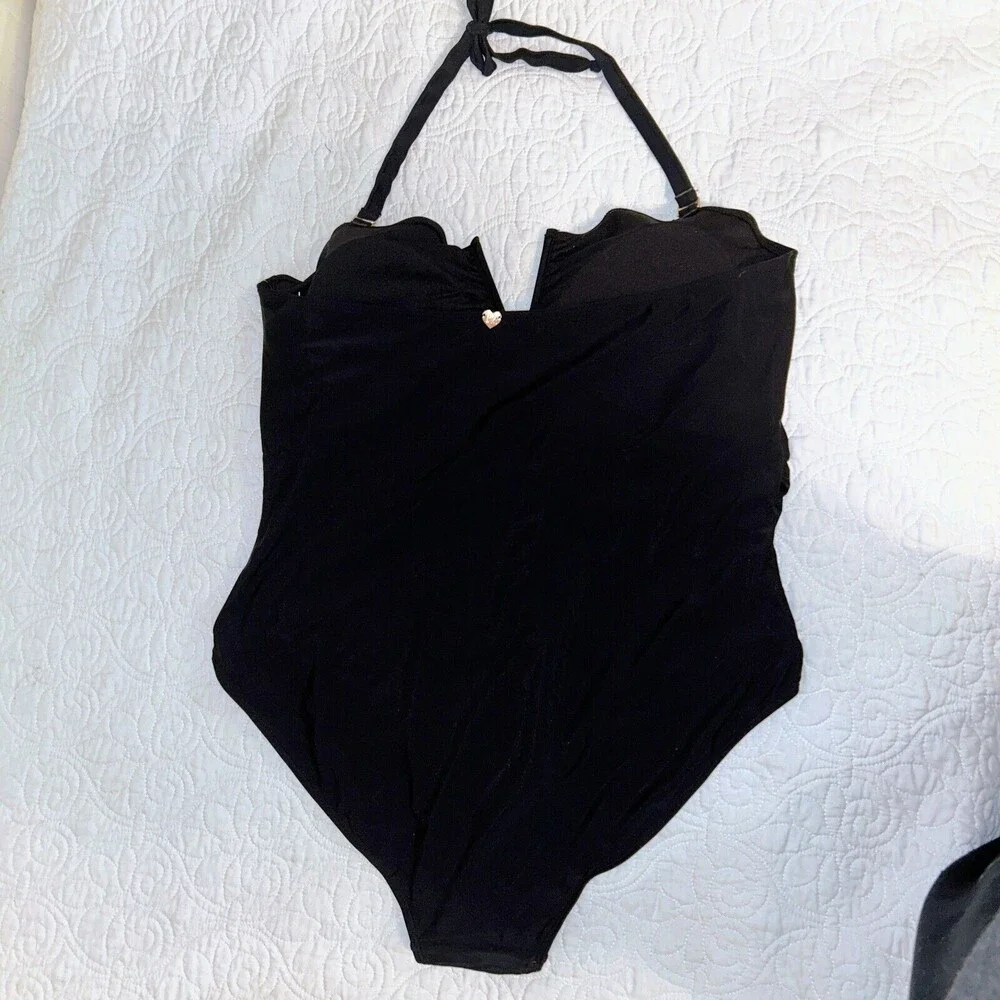 NWT Catherine Malandrino V Wire Shirred Black 1 Piece Bandeau Swimsuit Plus S 3X